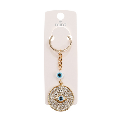 JK44361-Rhinestone Circle Evil Eye Keychain