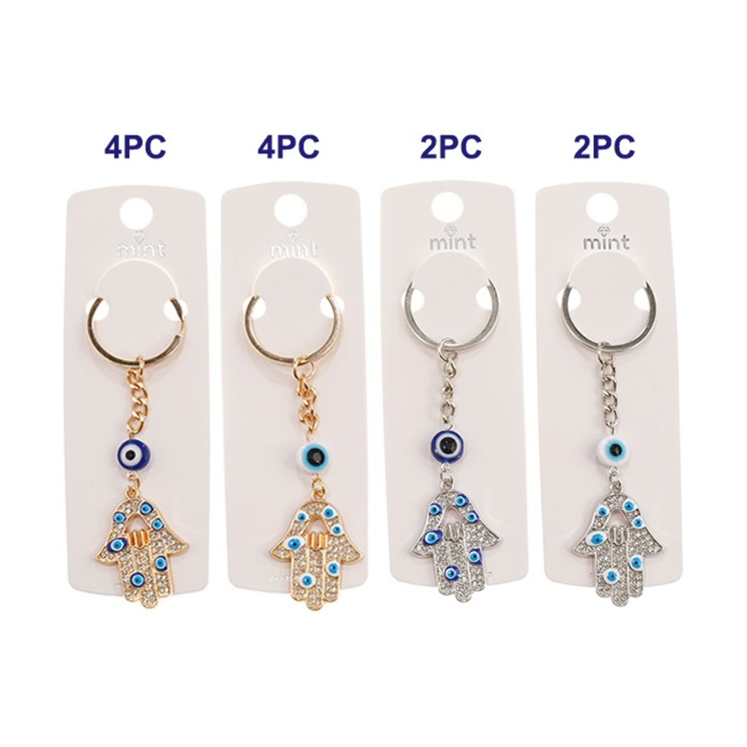 JK44364-Rhinestone Hamsa Evil Eye Keychain