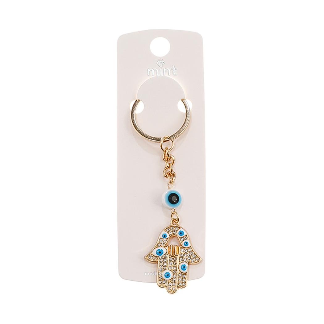 JK44364-Rhinestone Hamsa Evil Eye Keychain