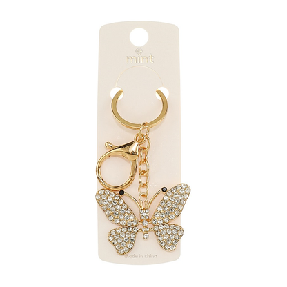 JK48023-Rhinestone White Butterfly Keychain