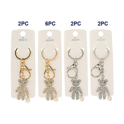 JK48025-Rhinestone Teddy Bear Pearl Drop Keychain