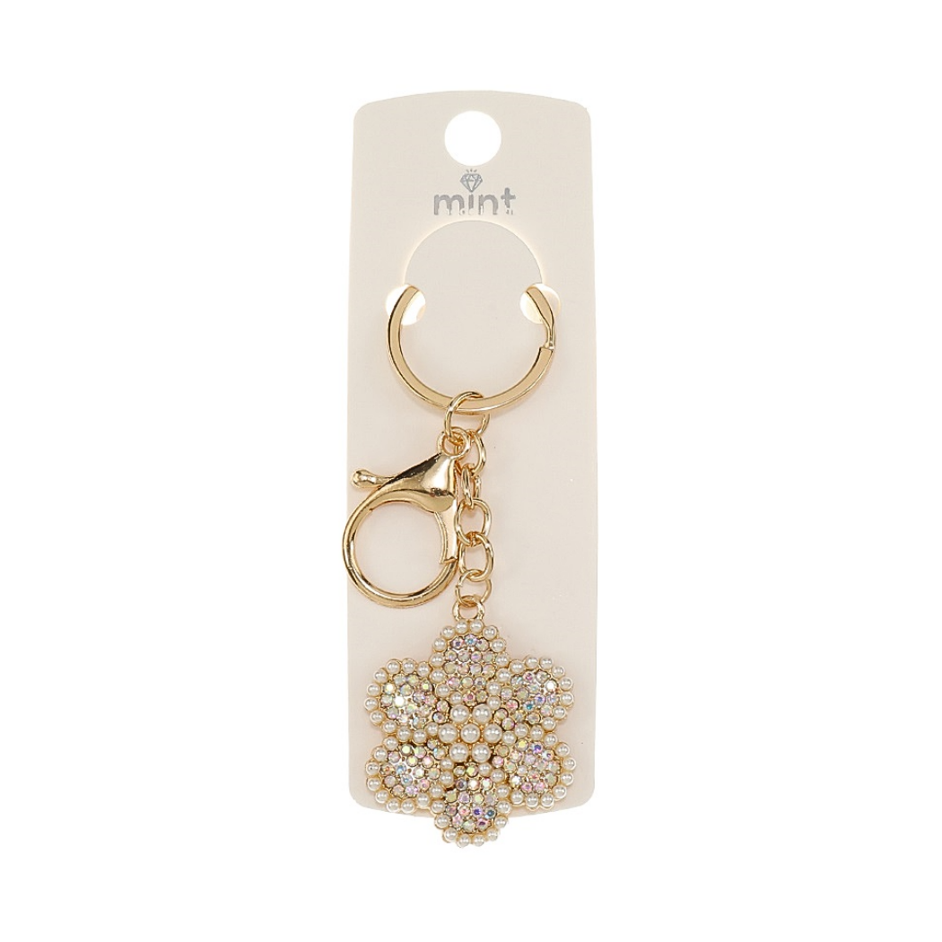 JK48027 - Rhinestone Pearl Cluster Flower Keychain