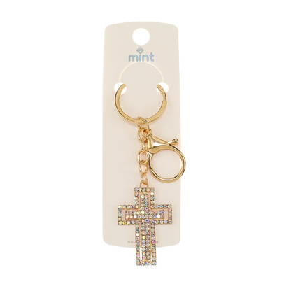 JK48034-Rhinestone Cross Keychain