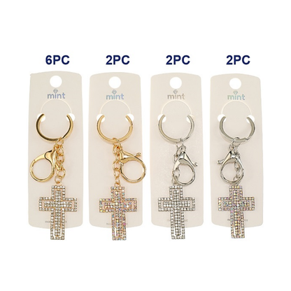 JK48034-Rhinestone Cross Keychain