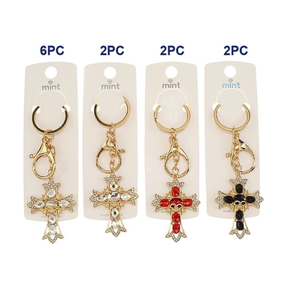 JK48037-4C-Vintage Crystal Cross Keychain