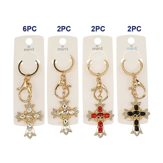 JK48037-4C - Vintage Crystal Cross Keychain