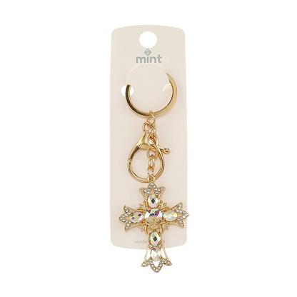 JK48037-4C-Vintage Crystal Cross Keychain