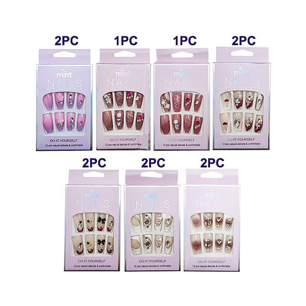 NA070 - Medium Coffin Rhinestone Art Press On Nails