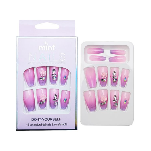 NA070 - Medium Coffin Rhinestone Art Press On Nails