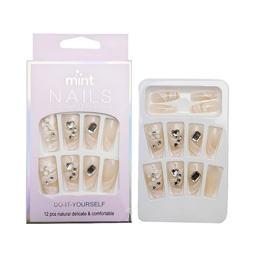 NA071 - Medium Coffin Rhinestone Art Press On Nails