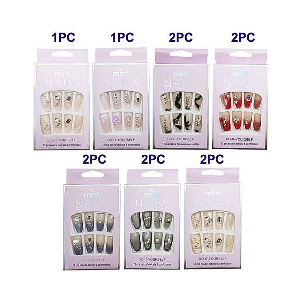 NA071 - Medium Coffin Rhinestone Art Press On Nails