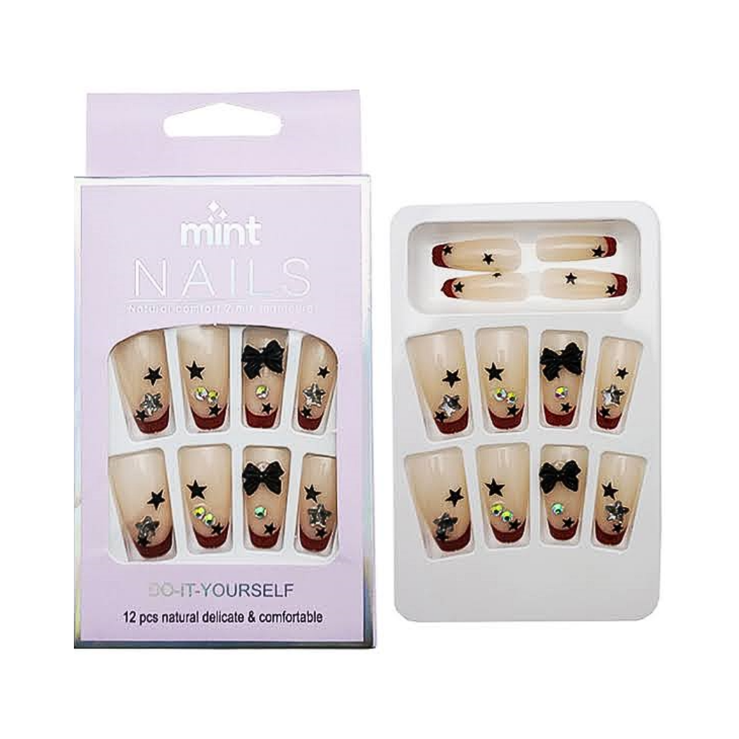 NA072 - Medium Coffin Rhinestone Art Press On Nails