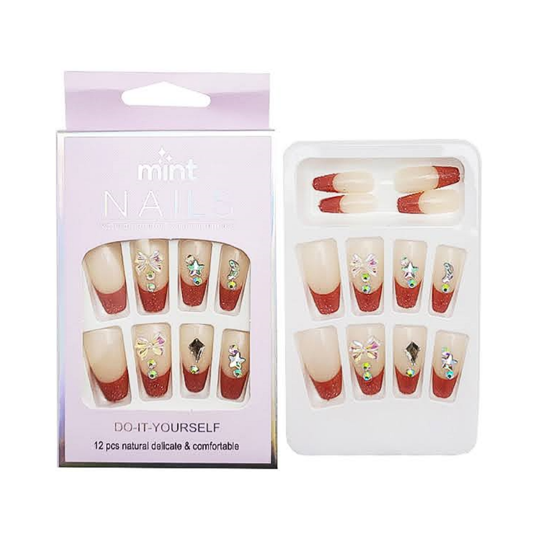 NA074 - Medium Coffin Rhinestone Art Press On Nails