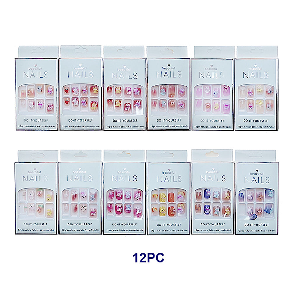 Short Teddy Bear Art Press On Nails