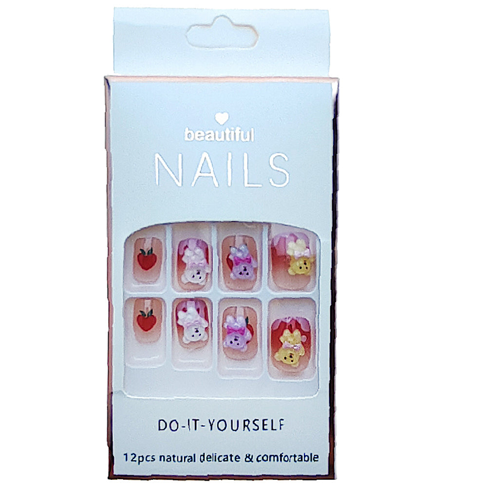 Short Teddy Bear Art Press On Nails