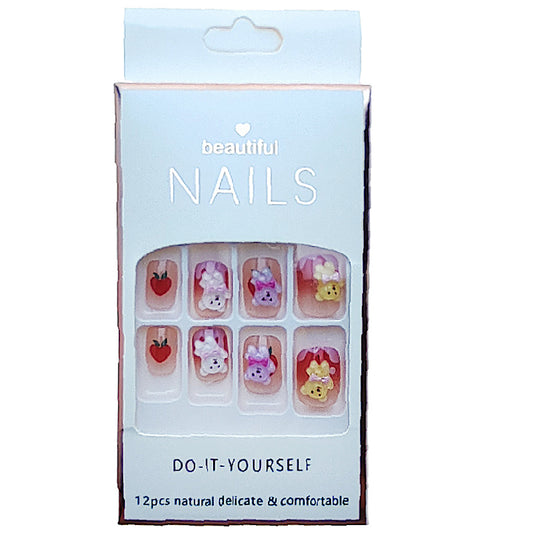 NA106 - Short Teddy Bear Art Press On Nails