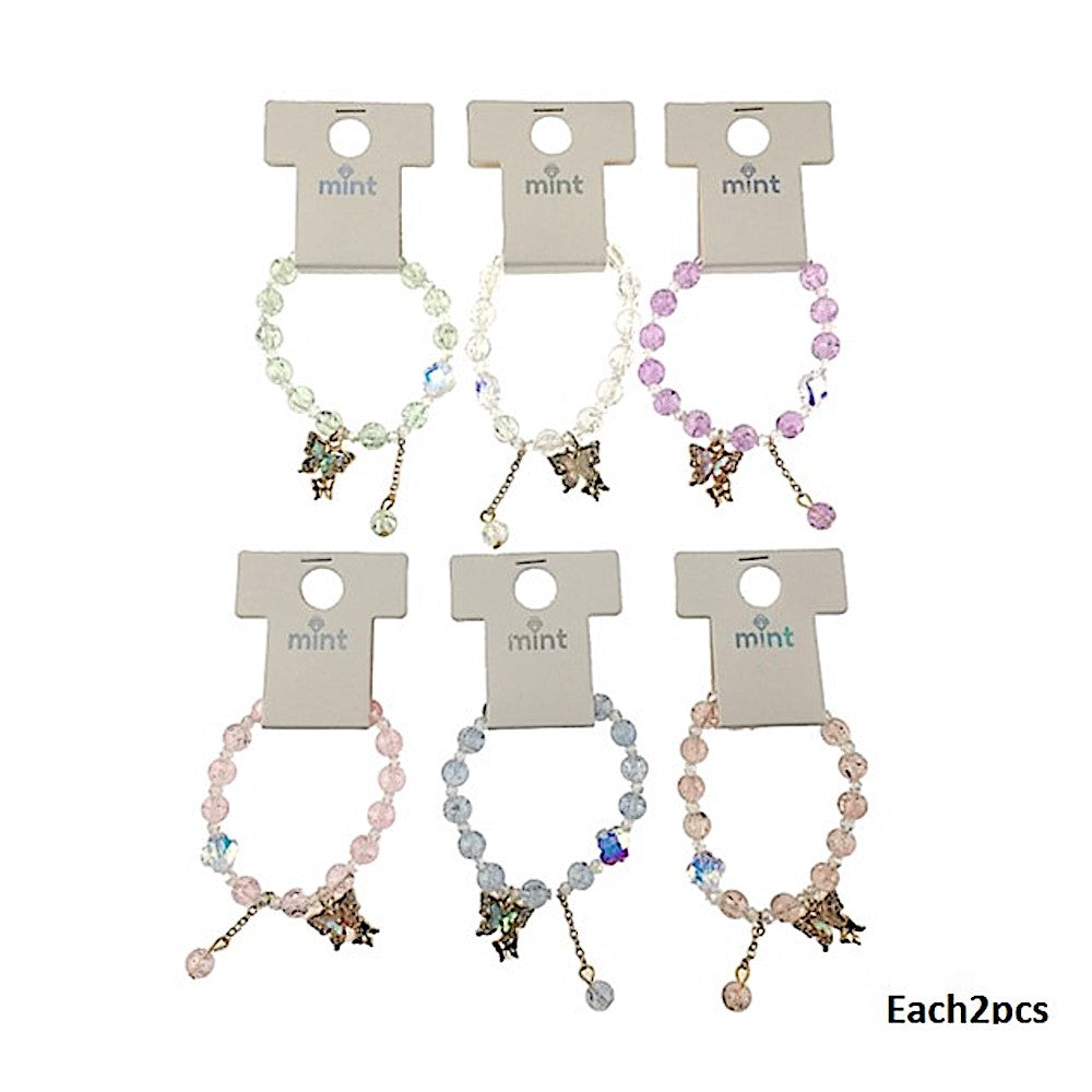 Butterfly Charm Crackled Bead Bracelet