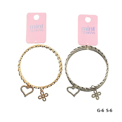 Heart & Clover Charm Bangle Bracelet