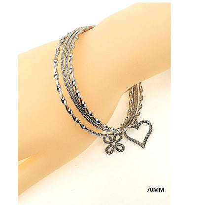 Heart & Clover Charm Bangle Bracelet