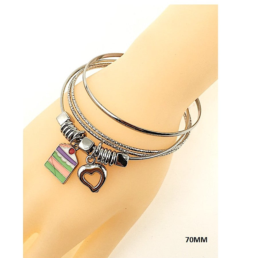 Cake Slice Charm Bangle Bracelet