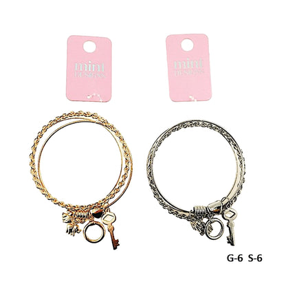 Elephant & Key Charm Bangle Bracelet