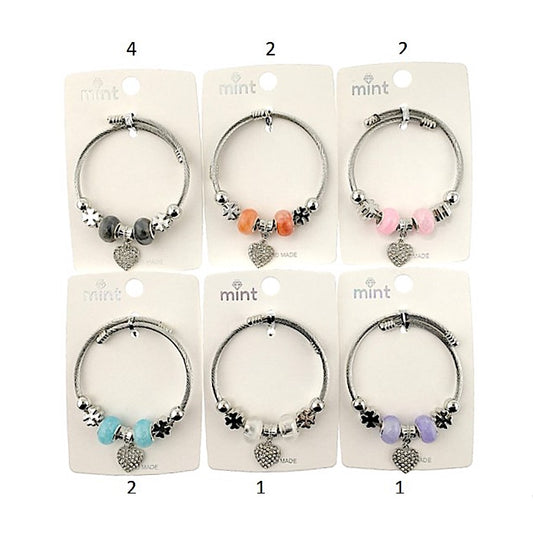 SB144 - Rhinestone Heart Charm Bracelet