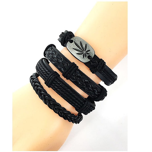 Marijuana Leaf Adjustable Leather Bracelet
