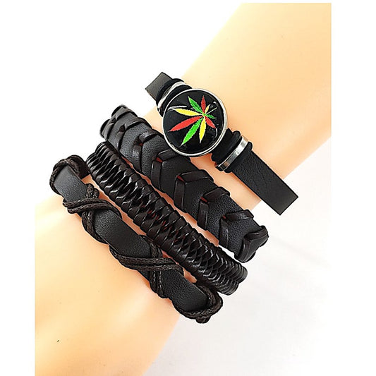 Marijuana Leaf Adjustable Leather Bracelet