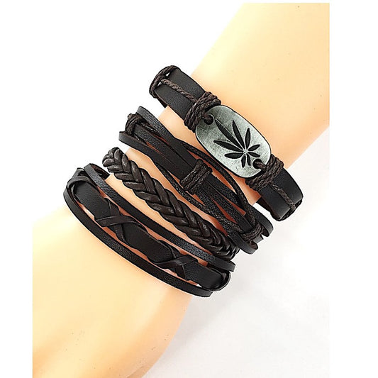 Marijuana Leaf Adjustable Leather Bracelet