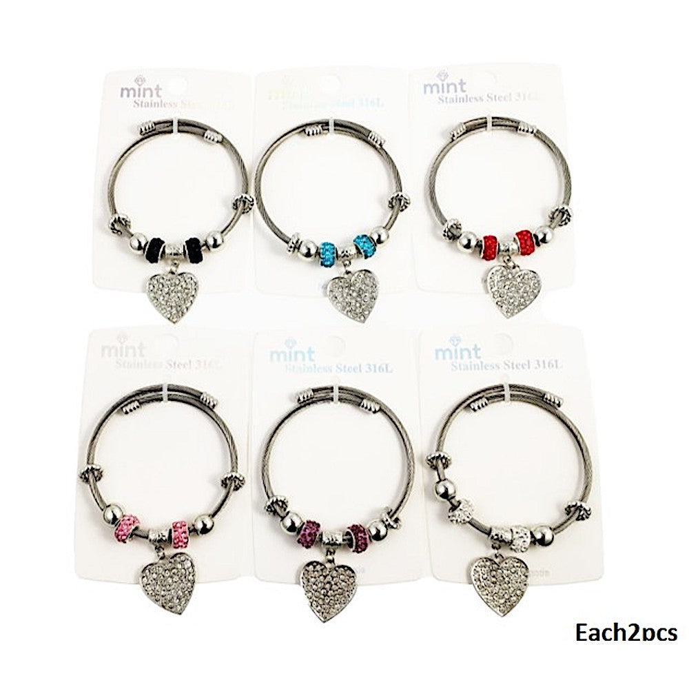 SB260 - Rhinestone Heart Charm Bracelet
