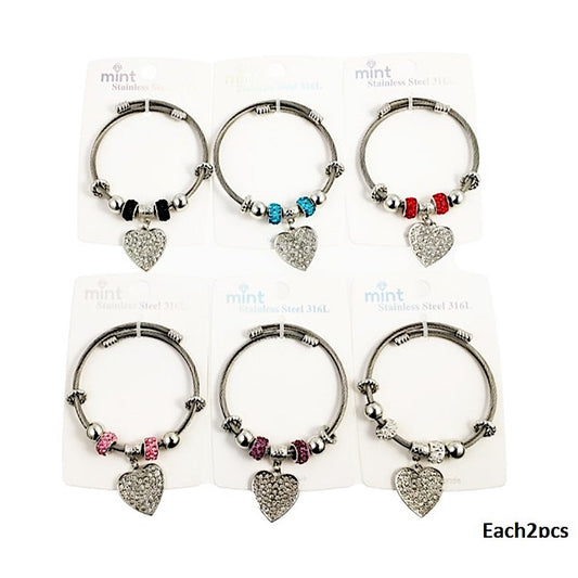SB260 - Rhinestone Heart Charm Bracelet