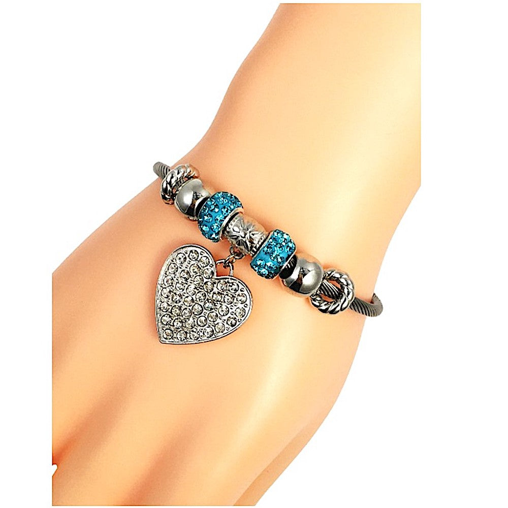 SB260 - Rhinestone Heart Charm Bracelet