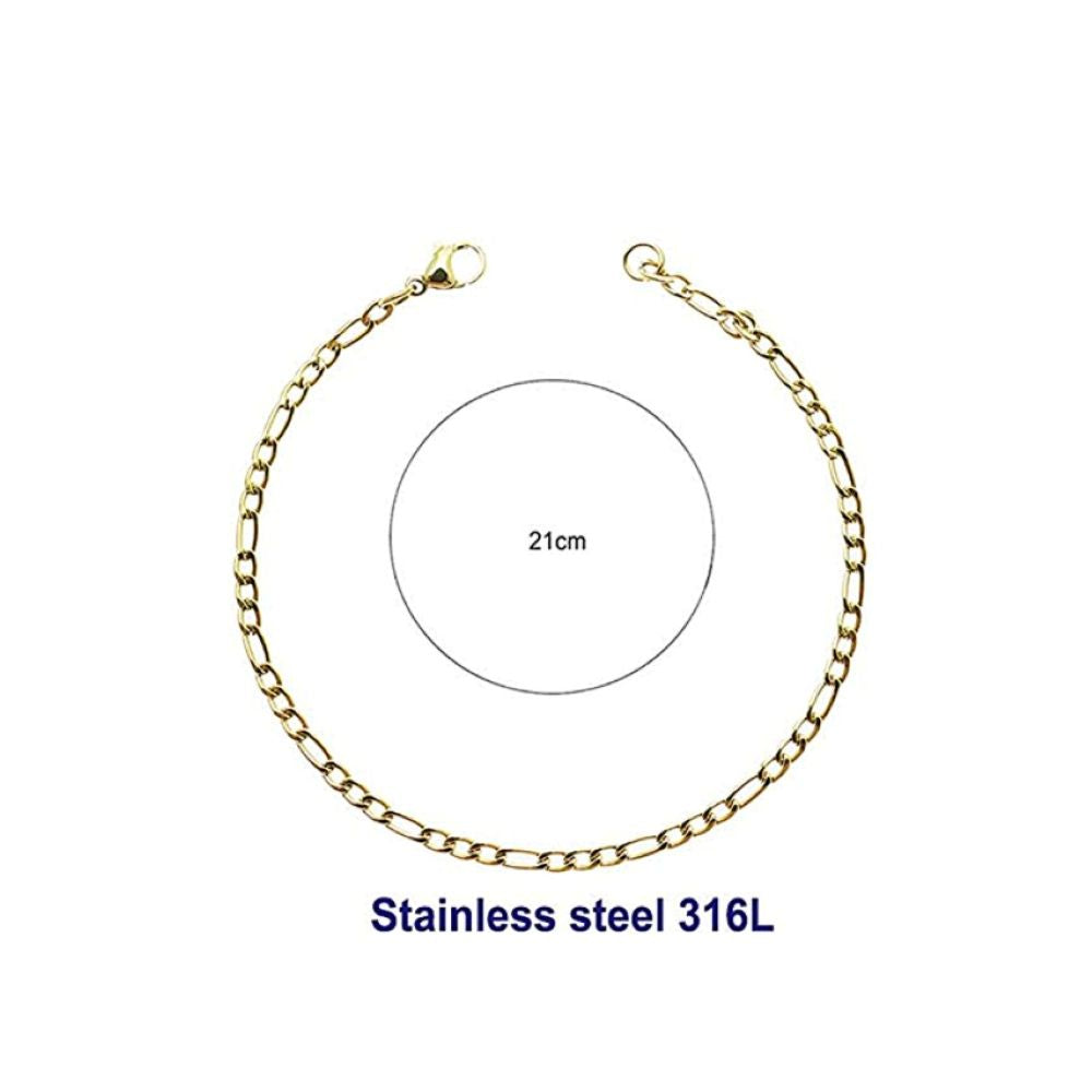 Stainless Steel 8MM Gold Figaro Chain Bracelet