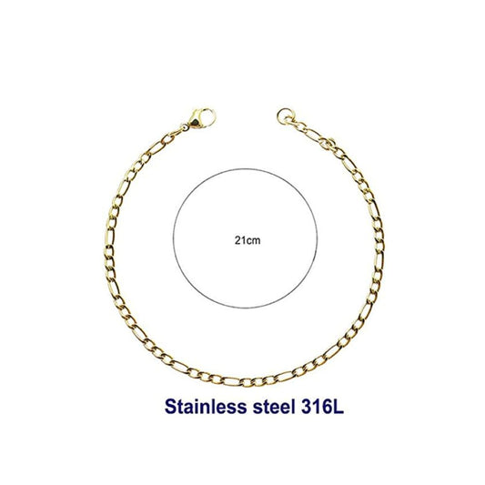 Stainless Steel 8MM Gold Figaro Chain Bracelet