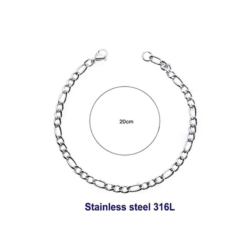 Stainless Steel 12MM Silver Figaro Chain Bracelet