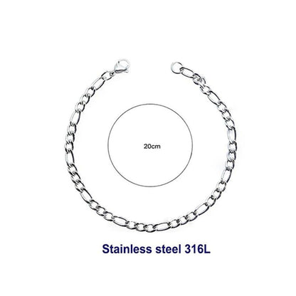Stainless Steel 12MM Silver Figaro Chain Bracelet