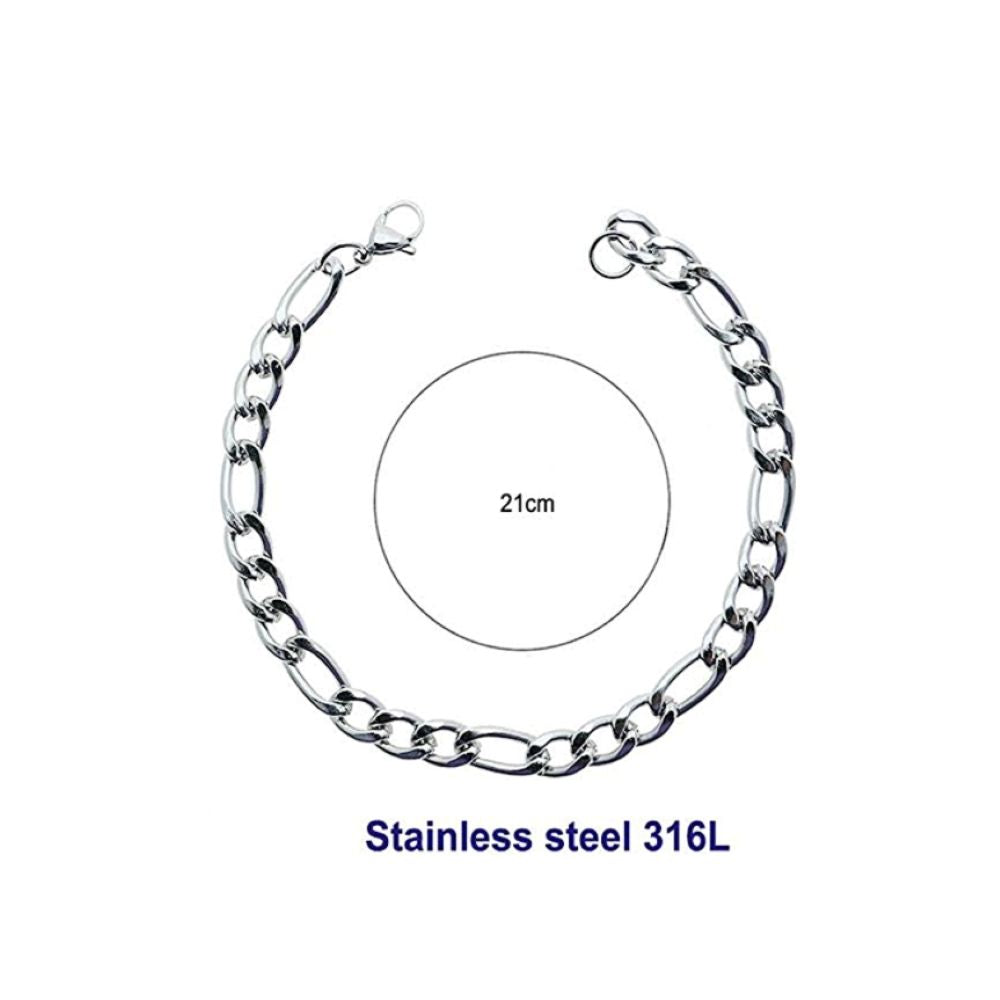 Stainless Steel 18MM Silver Figaro Chain Bracelet