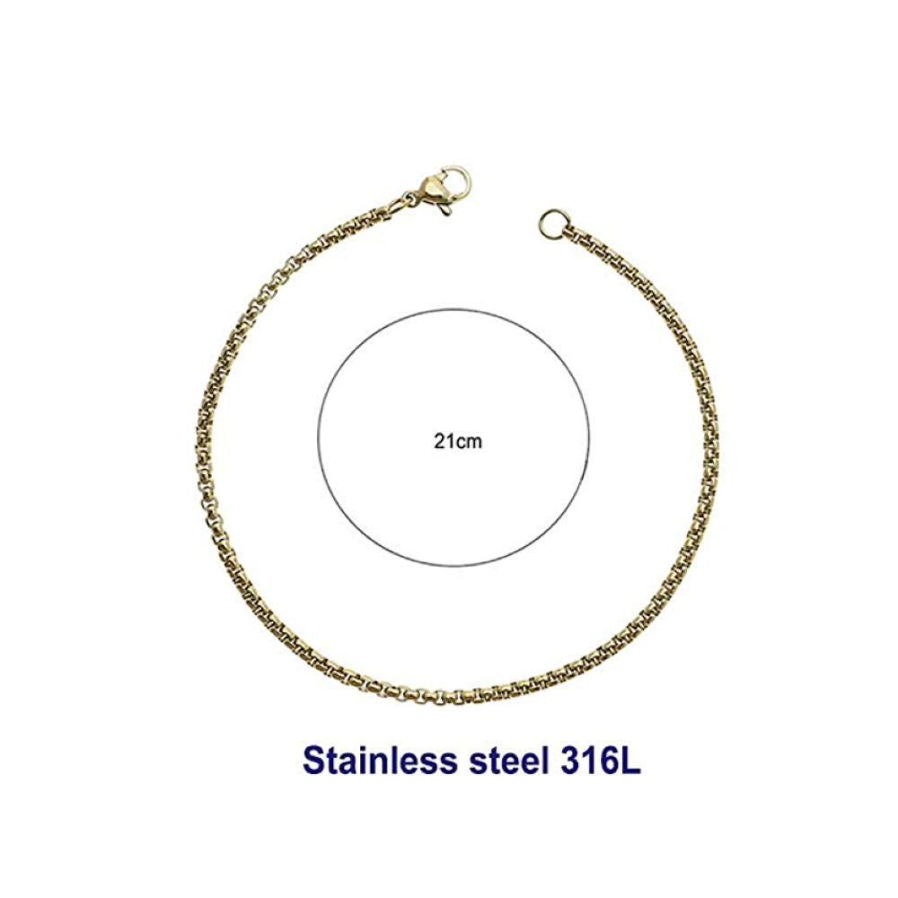 Stainless Steel 2.5MM Gold Box Chain Bracelet