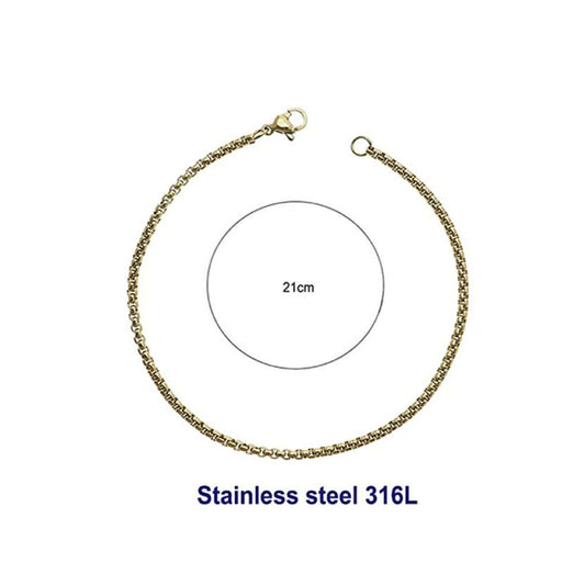 Stainless Steel 2.5MM Gold Box Chain Bracelet