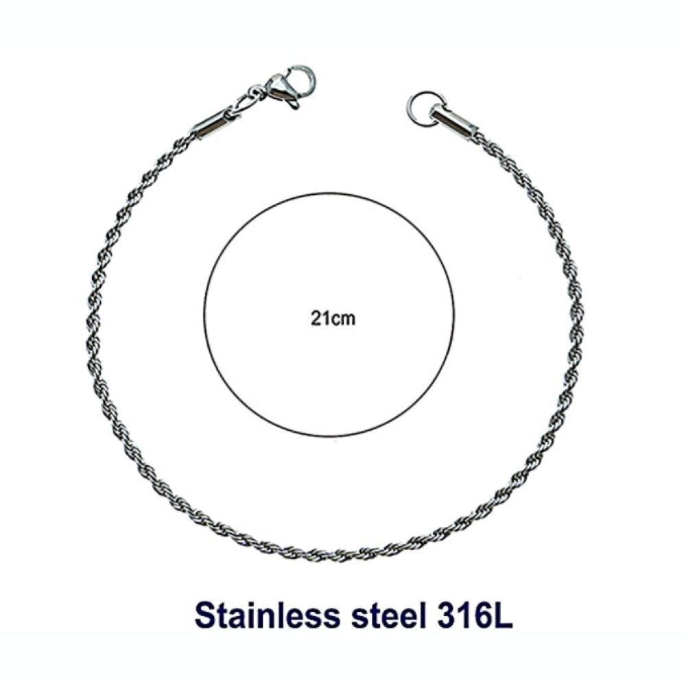 Stainless Steel 4MM Silver Rope Chain Bracelet