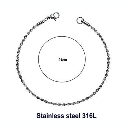 Stainless Steel 4MM Silver Rope Chain Bracelet