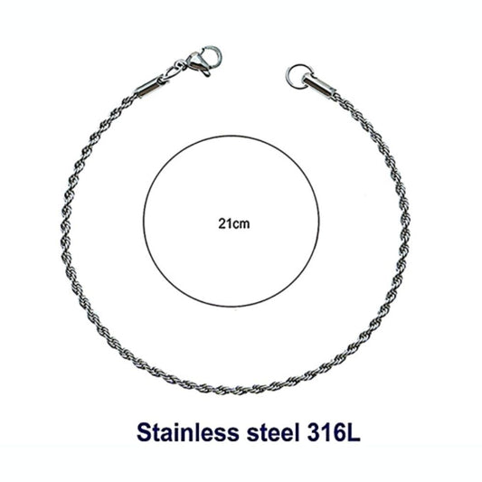 Stainless Steel 4MM Silver Rope Chain Bracelet
