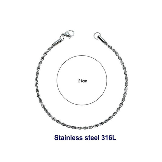 Stainless Steel 5MM Silver Rope Chain Bracelet