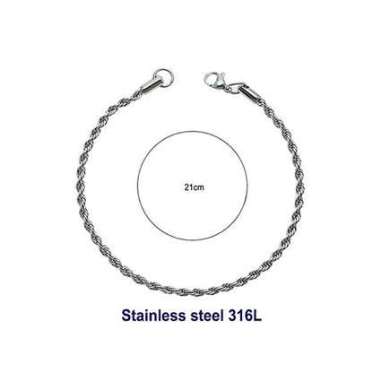 Stainless Steel 6MM Silver Rope Chain Bracelet