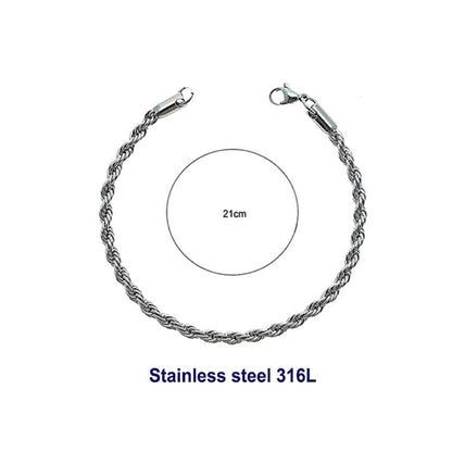 Stainless Steel 8MM Silver Rope Chain Bracelet