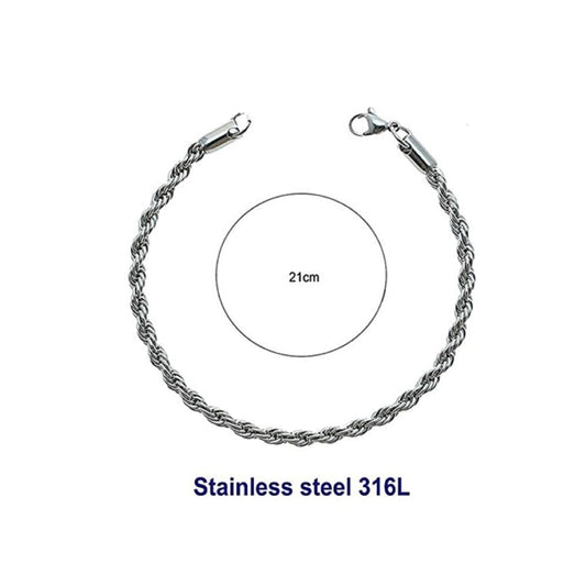 Stainless Steel 8MM Silver Rope Chain Bracelet