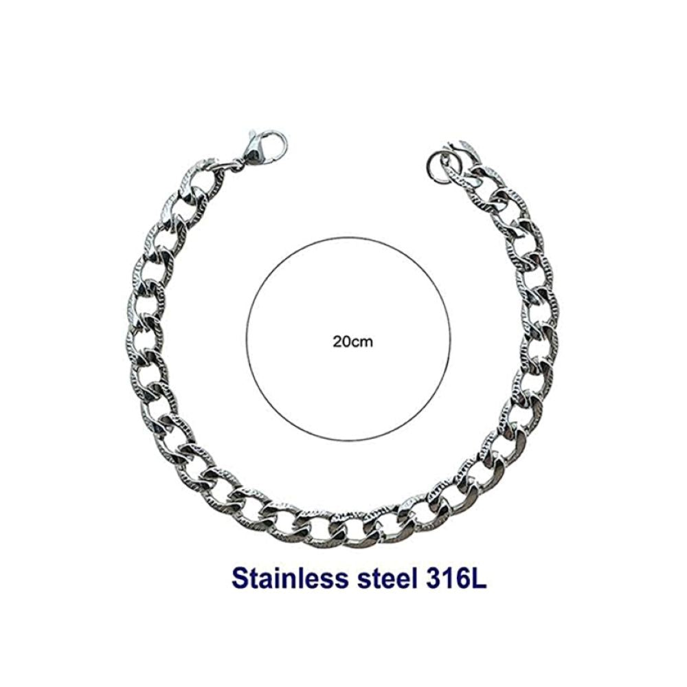 Stainless Steel 20MM Silver Etched Curb Chain Bracelet