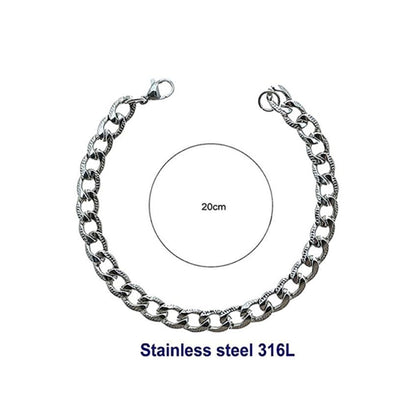 Stainless Steel 20MM Silver Etched Curb Chain Bracelet