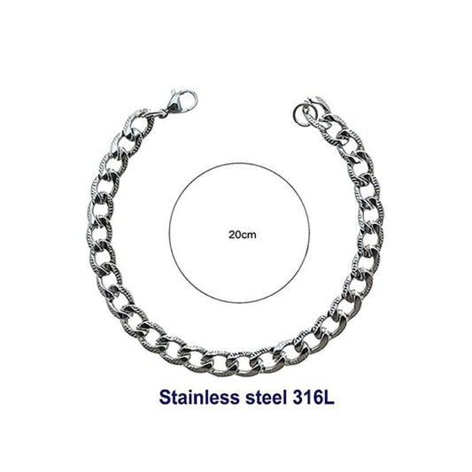 Stainless Steel 20MM Silver Etched Curb Chain Bracelet