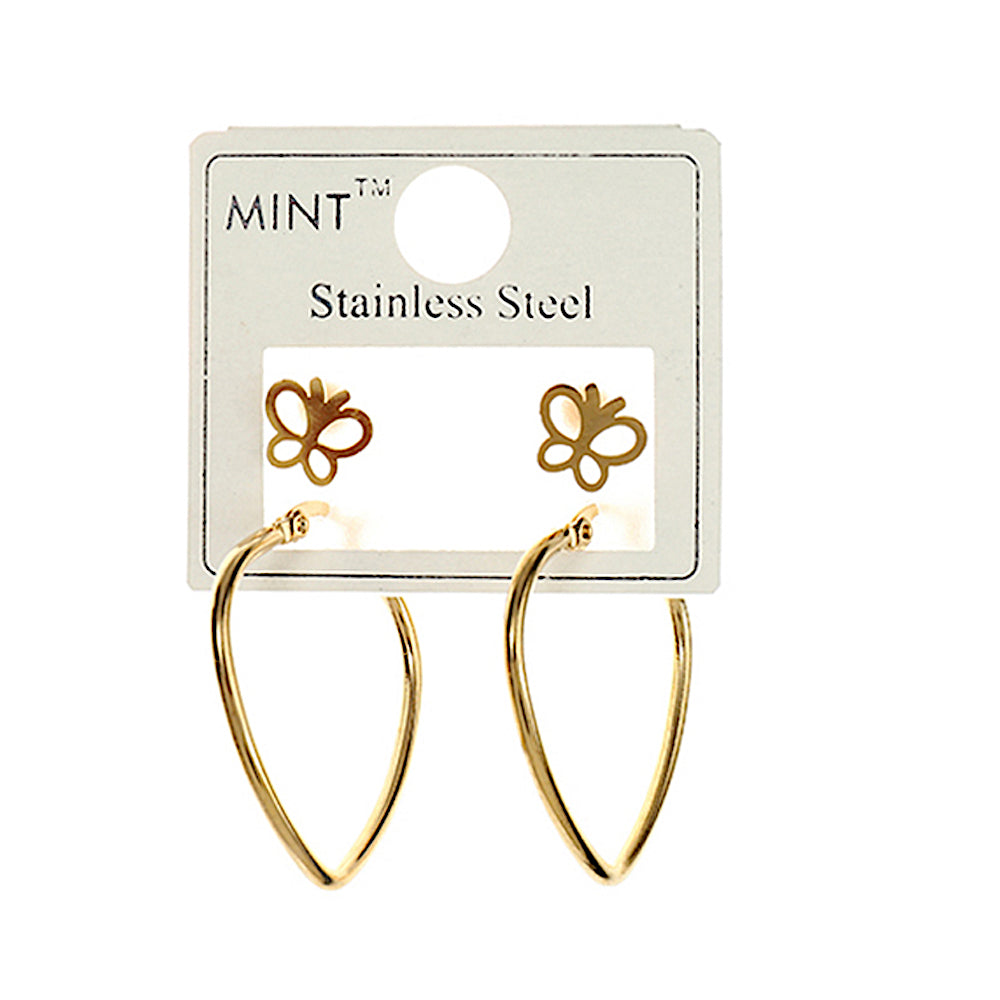 TE1229 - Stainless Steel Butterfly Stud & Small Hoop Set